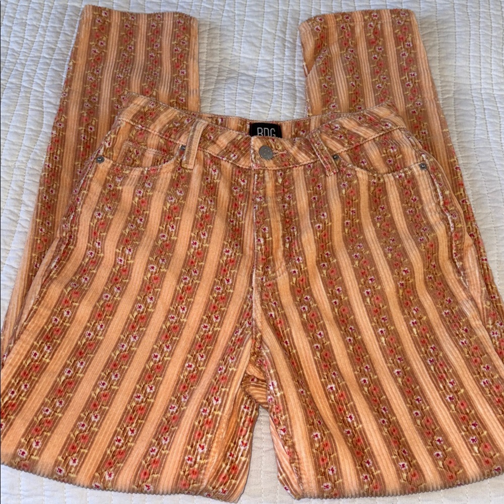 BDG Urban Outfitters Mom High Rise Corduroy Striped Floral Pants - Picture 2 of 9